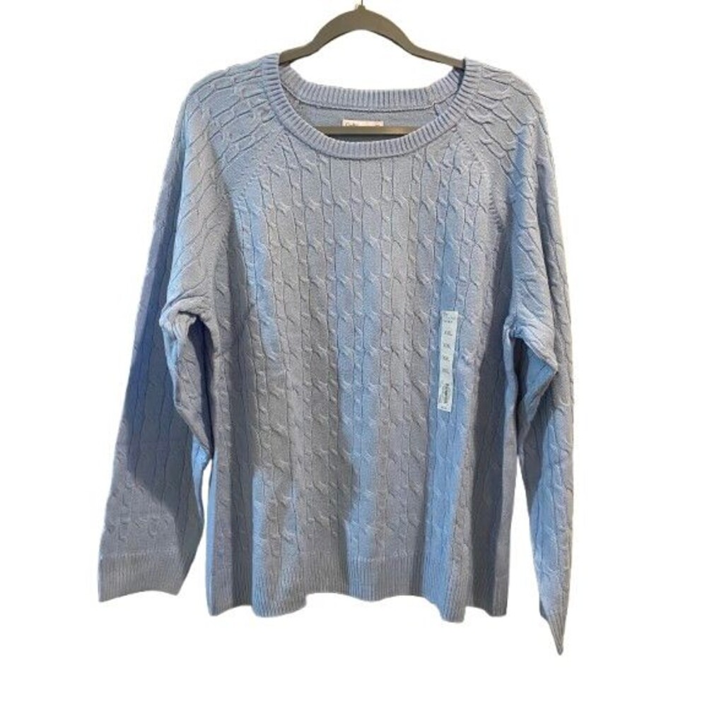 Women's XXL Cable Knit Sweater Croft & Barrow Extra Soft Crewneck Blue Pull-over